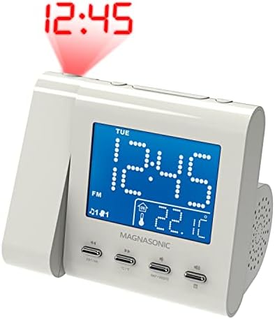 Magnasonic Projection Alarm Clock with AMFM Radio and Dual Alarm - White