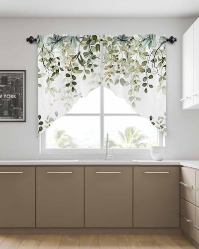 Bilagawa Spring Swag Valance Curtains Sage Green Eucalyptus Leaves 36x36in x2