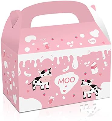 Farm Cow Treat Boxes 12 Pack Pink Gift Boxes for Birthday Parties
