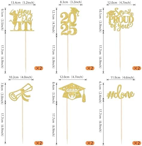 Gold Glitter Graduation Centerpiece Sticks 12 Pack
