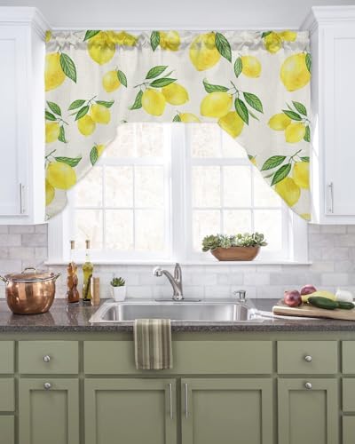 Lemon Leaves Swag Valance Kitchen Curtains 56x36