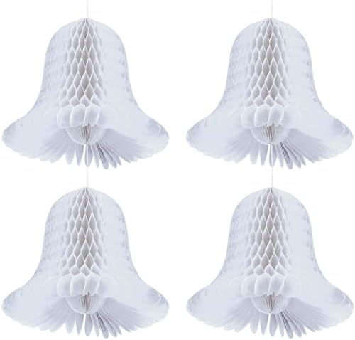 Elegant White Paper Honeycomb Bells - 5 Inch Pack of 4