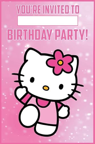 Set of 30 Cute Pink Cat Birthday Invites - Lightweight Party Cards