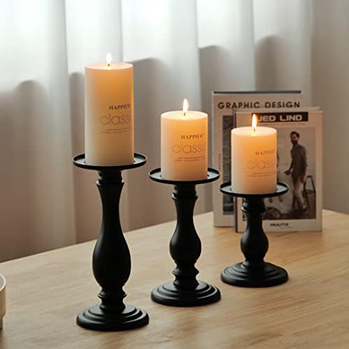 Matte Black Candle Holder Set of 3 - 10 8 6