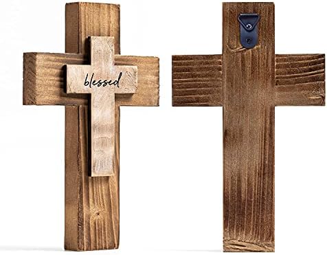 Wooden Wall Cross with Hook for Hanging or Table Use