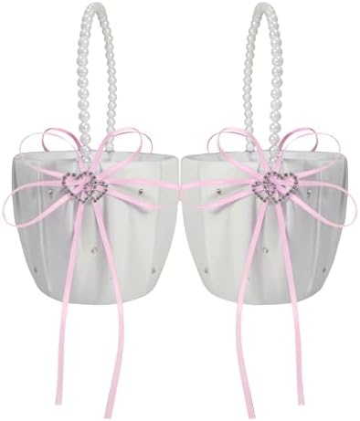 2 Pcs Wedding Flower Girl Baskets Pink
