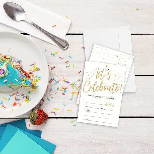 Gold Dot Birthday Invitations 20 Cards with Envelopes
