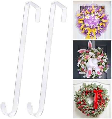12 Clear Wreath Hanger Non Scratch Door Hooks 2 Pack