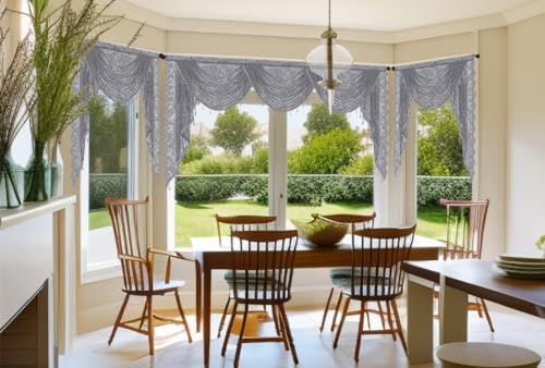 Elegant Grey Lace Valance with Bead Tassels 39x41