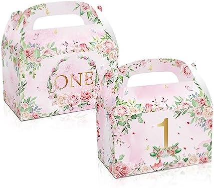 1st Birthday Girl Treat Box Party Favors Set of 12 Pink