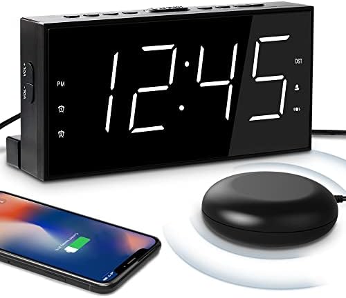 Extra Loud Dual Alarm Clock with Vibration for Bedroom and Deep Sleepers