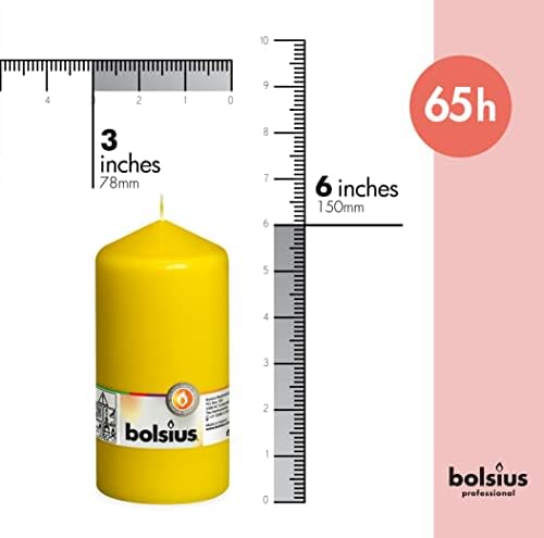 BOLSIUS 4 Yellow Pillar Candles - 3x6 Inches - Unscented