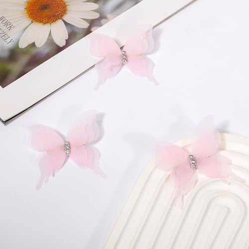 SUQ I OME 12pcs White Organza Pink Butterfly Curtain Decor