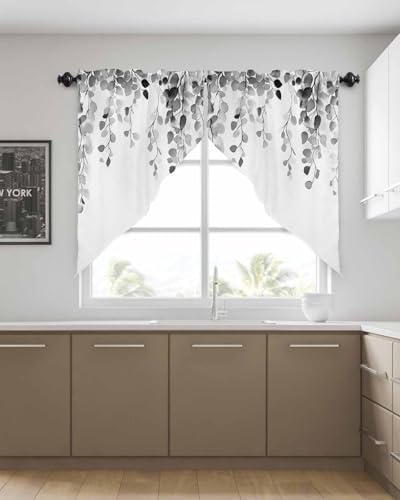 Grey Eucalyptus Leaves Swag Valances 2 Pack for Windows
