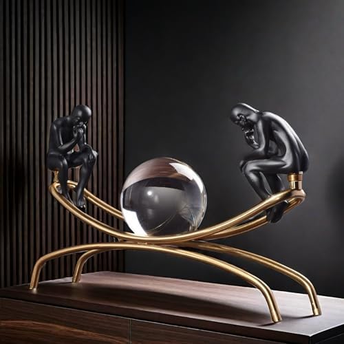 The Thinker Statue with Crystal Ball Decor Figurine