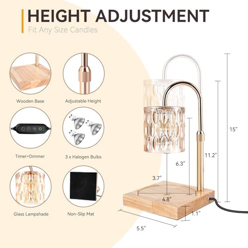 Candle Warmer Lamp with 3 Bulbs Adjustable Height Dimmable Timer Function