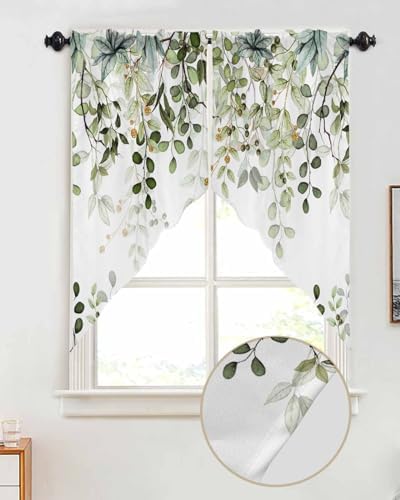 Bilagawa Spring Swag Valance Curtains Sage Green Eucalyptus Leaves 36x36in x2