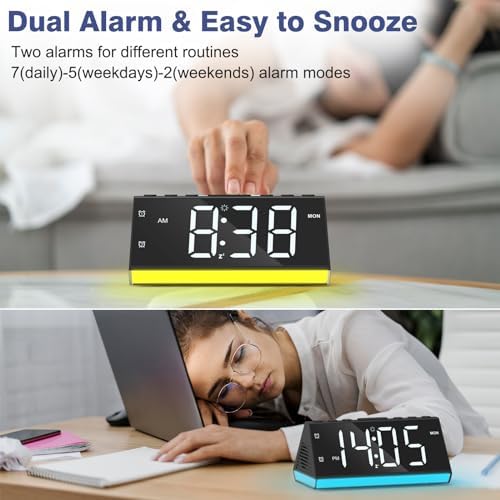 Loud Alarm Clock with Night Light and USB Ports