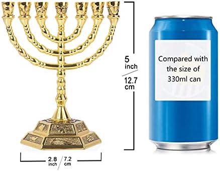 12 Tribes of Israel Menorah Gold 5 Inches