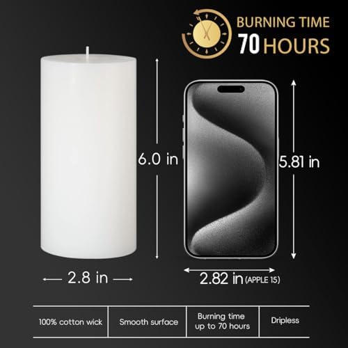 Calm Life 3 Pack Dripless White Pillar Candles
