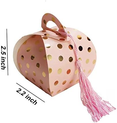 Amajoy 50PCS Pink Wedding Favor Boxes with Tassels and Gold Foil Dot
