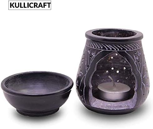 Handmade Soapstone Aroma Oil Burner with Round Floral Carving