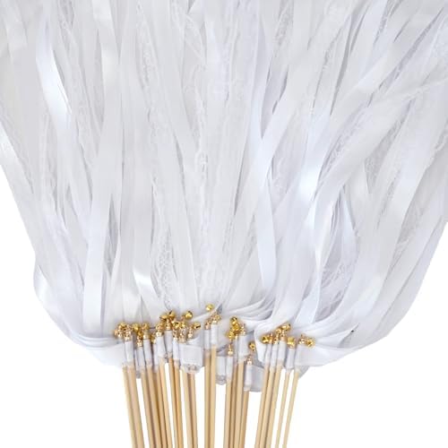 50Pcs Ribbon Sticks with Bells for Wedding Party Decorations