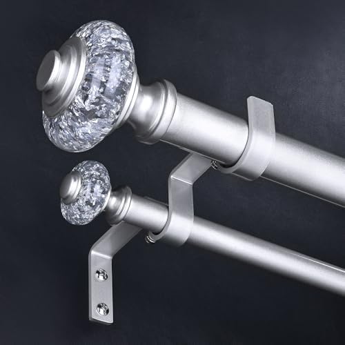 Silver Double Curtain Rods for Windows 72 to 144 Inches