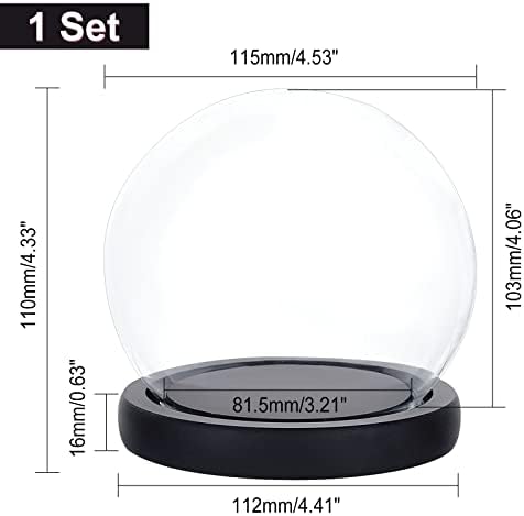 PH PandaHall Clear Glass Dome Cloche with Black Wood Base