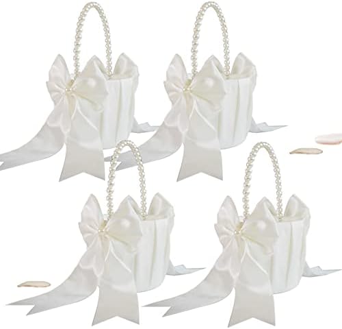 Flower Girl Basket with Pearl Handle Set of 4