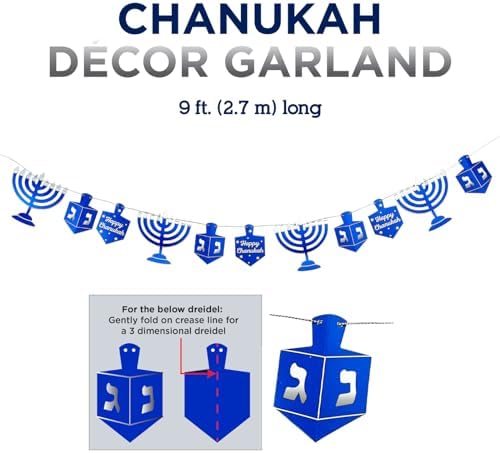 Rite Lite Hanukkah Garland Blue Silver Dreidel 9 Feet Long