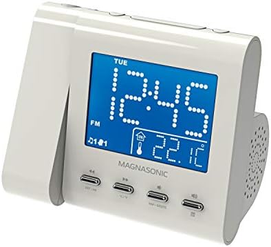 Magnasonic Projection Alarm Clock with AMFM Radio and Dual Alarm - White