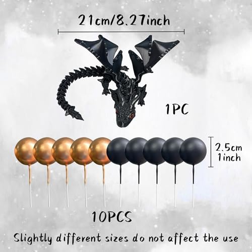 Fantasy Black 3D Dragon Cake Topper Set