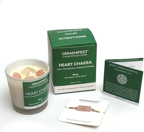 Heart Chakra Candle with Rose Quartz and Rose Scent