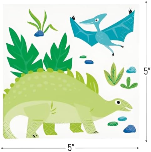 Blue Green Dinosaur Disposable Napkins Pack of 16