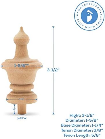Woodpeckers Unfinished Wood Finials - 35 Inch Pack of 6