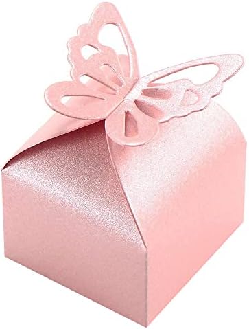 KUPOO 50PCS Pink Butterfly Favor Boxes