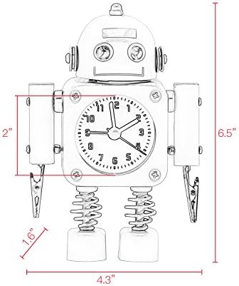 Betus Non-Ticking Robot Alarm Clock - Ruby Red