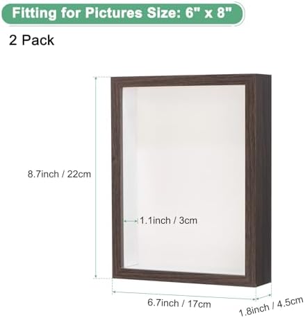 2 Pack 6x8 Inch Wooden Shadow Box Frame Display Case