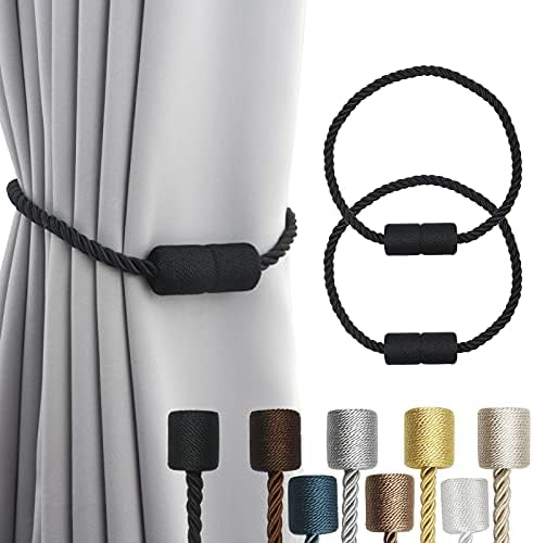 Porlau 2 Pack Black Magnetic Curtain Holdbacks