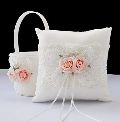 Flower Girl Basket and Ring Bear Pillow Set - Ivory