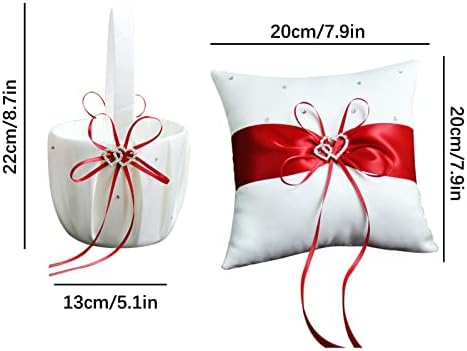 Wedding Flower Girl Basket and Ring Pillow Set with Double Heart Rhinestone