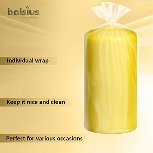 BOLSIUS 4 Yellow Pillar Candles - 3x6 Inches - Unscented