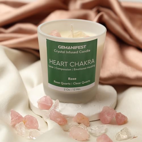Heart Chakra Candle with Rose Quartz and Rose Scent