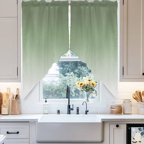 Swag Valances for Windows Gradient Sage Green 2 Panels 28x36 Inch