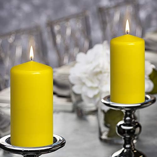 BOLSIUS 4 Yellow Pillar Candles - 3x6 Inches - Unscented