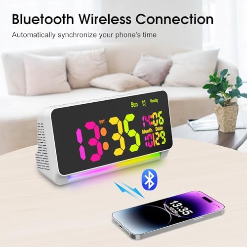 PERSUPER 120db Super Loud Alarm Clock with Bluetooth and RGB Night Light
