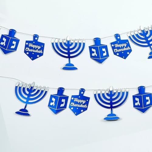 Rite Lite Hanukkah Garland Blue Silver Dreidel 9 Feet Long