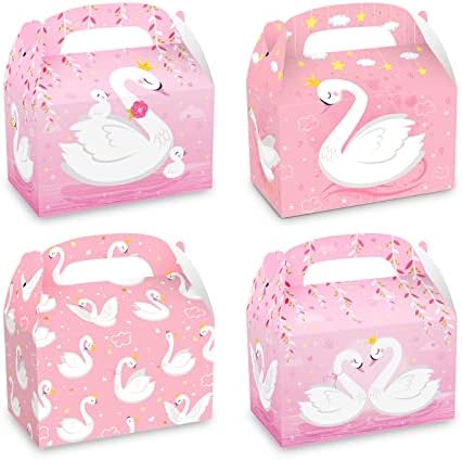 12 Pack Pink Swan Treat Boxes for Birthday Party Favors