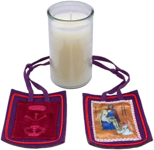 Blessed Beeswax Candle with Purple Scapular for Three Days of Darkness